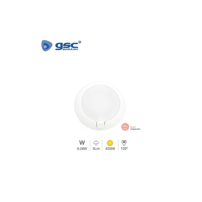Luz de noche con botón ON/OFF + sensor crepuscular 0,28w 4000K 3Lm 220V GSC C10/40