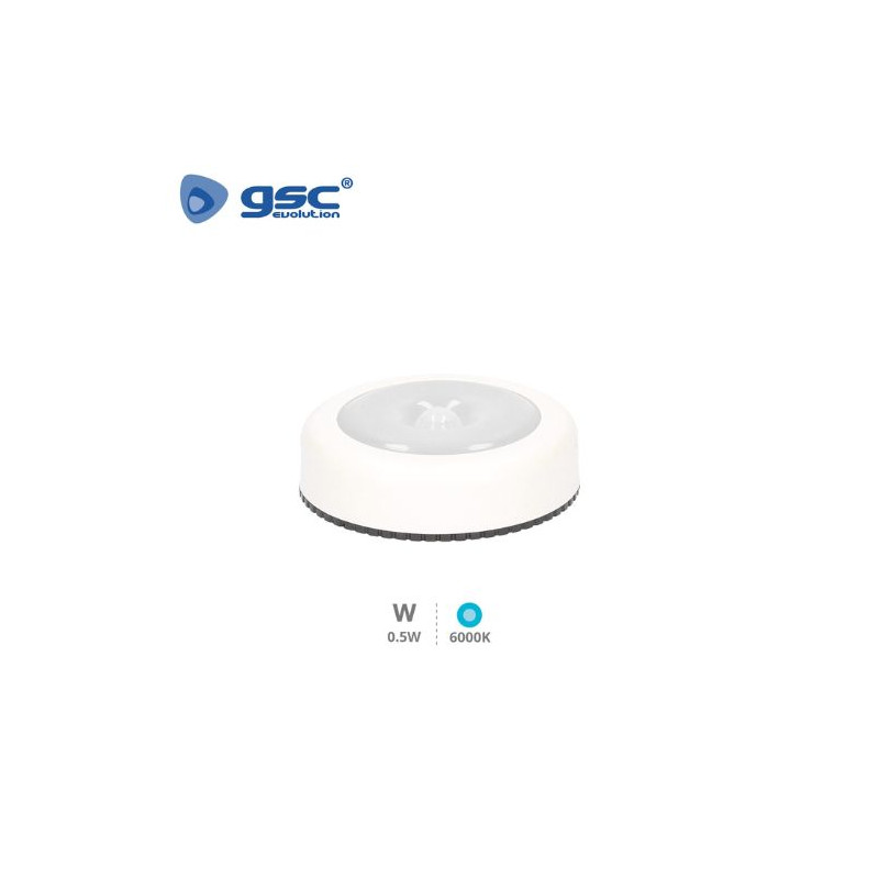 Luz de armario LED con sensor Movimiento 0,5w 6000K 35Lm Redonda Blanco Funciona a pilas IP20 GSC C1