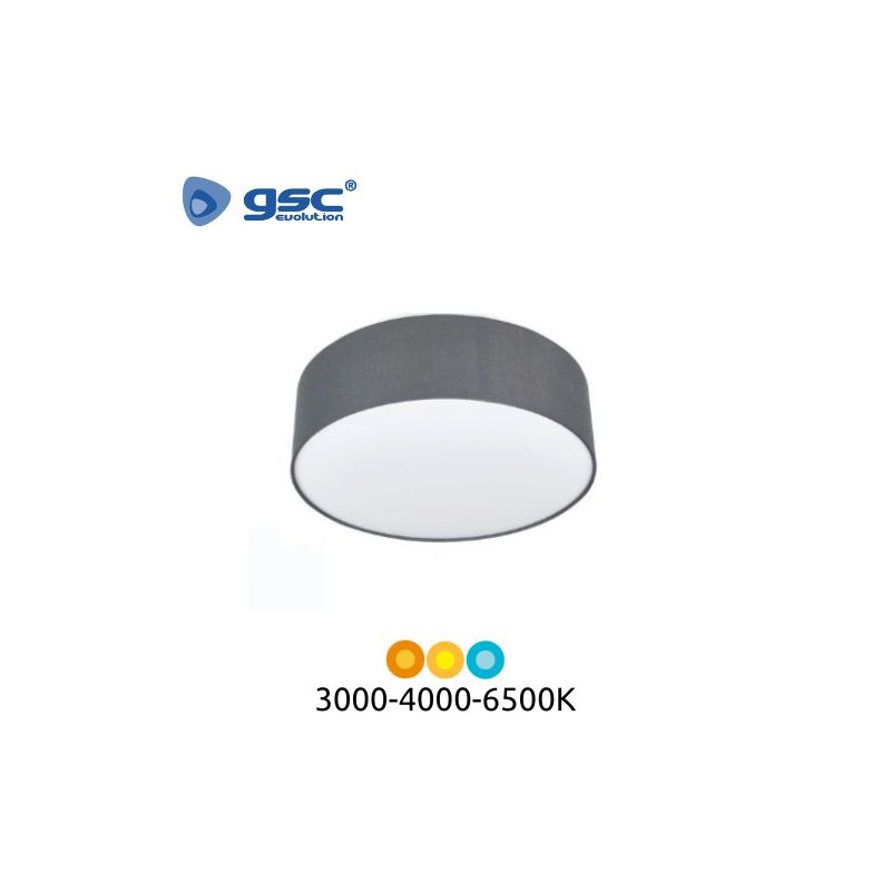 Plafón techo LED Redondo 22w CCT Tono de luz ajustable Regulable tela Gris Kasker GSC C1/2