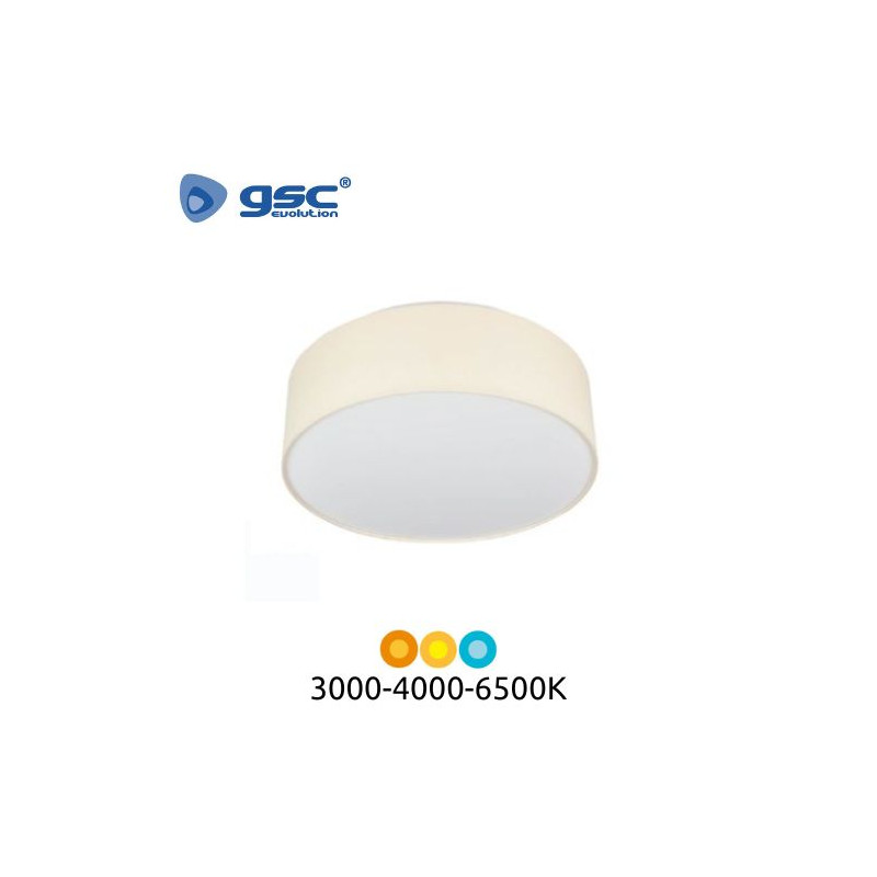 Plafón techo LED Redondo 22w CCT Tono de luz ajustable Regulable tela Beige Kasker GSC C1/2