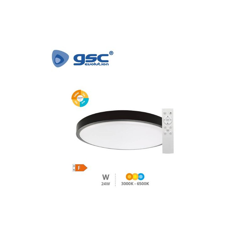 Plafón techo LED Redondo 24w CCT Tono de luz ajustable 1875Lm Negro Andra GSC C1/10