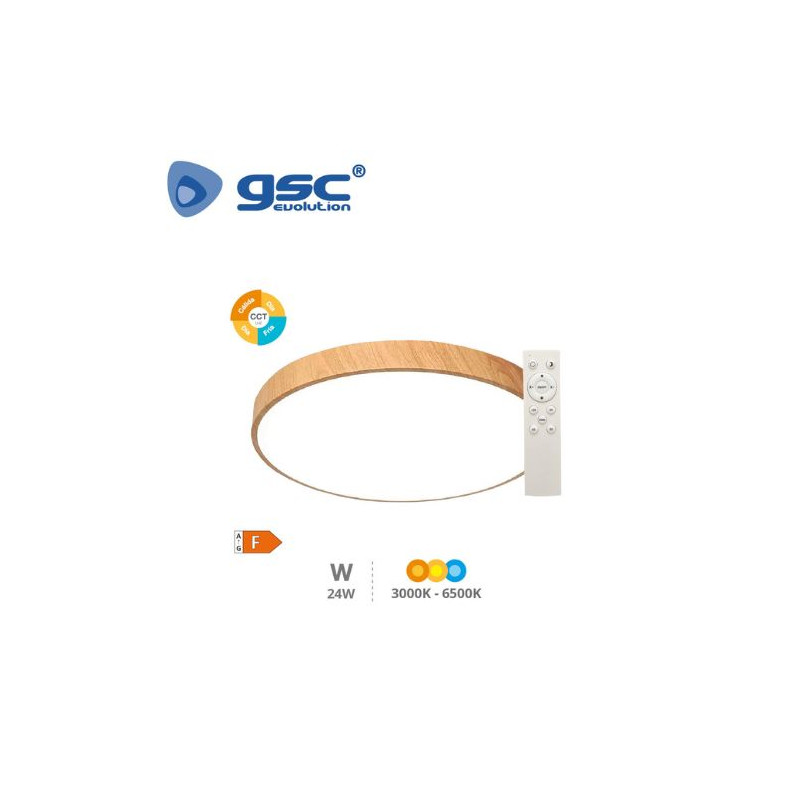 Plafón techo LED Redondo 24w CCT Tono de luz ajustable 1875Lm Madera Andra GSC C1/10