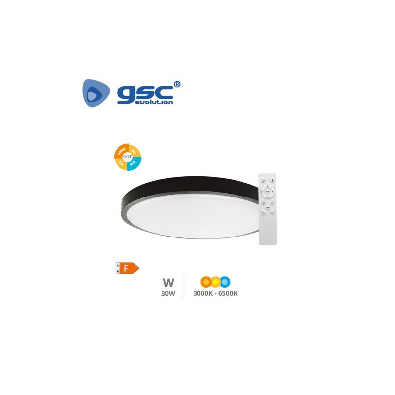 Plafón techo LED Redondo 30w CCT Tono de luz ajustable 2400Lm Negro Andra GSC C1/5