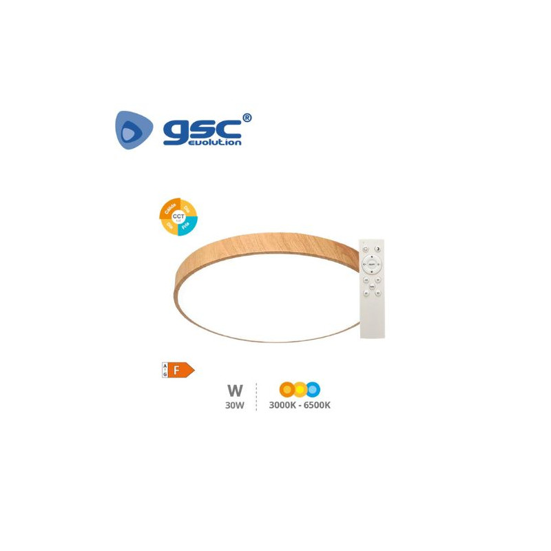 Plafón techo LED Redondo 30w CCT Tono de luz ajustable 2400Lm Madera Andra GSC C1/5