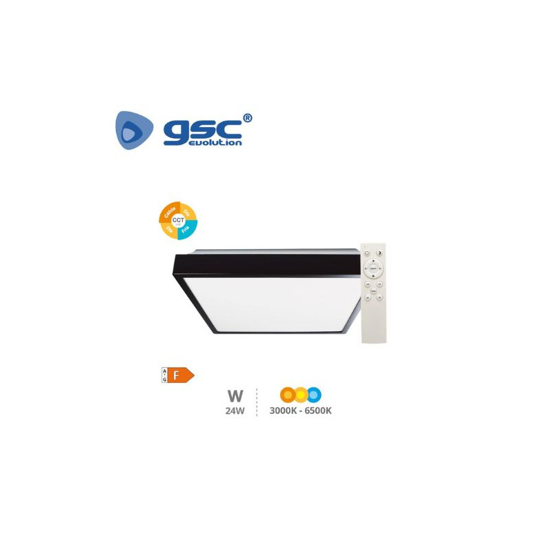Plafón techo LED Cuadrado 30w CCT Tono de luz ajustable 2400Lm Negro Andra GSC C1/5