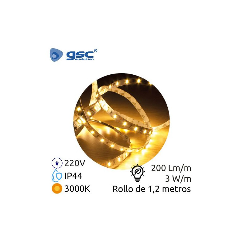Kit tira LED 1,2m 3w 3000K 200Lm Ancho 8mm Regulable Sensor de movimiento IP44 220V GSC C0/25