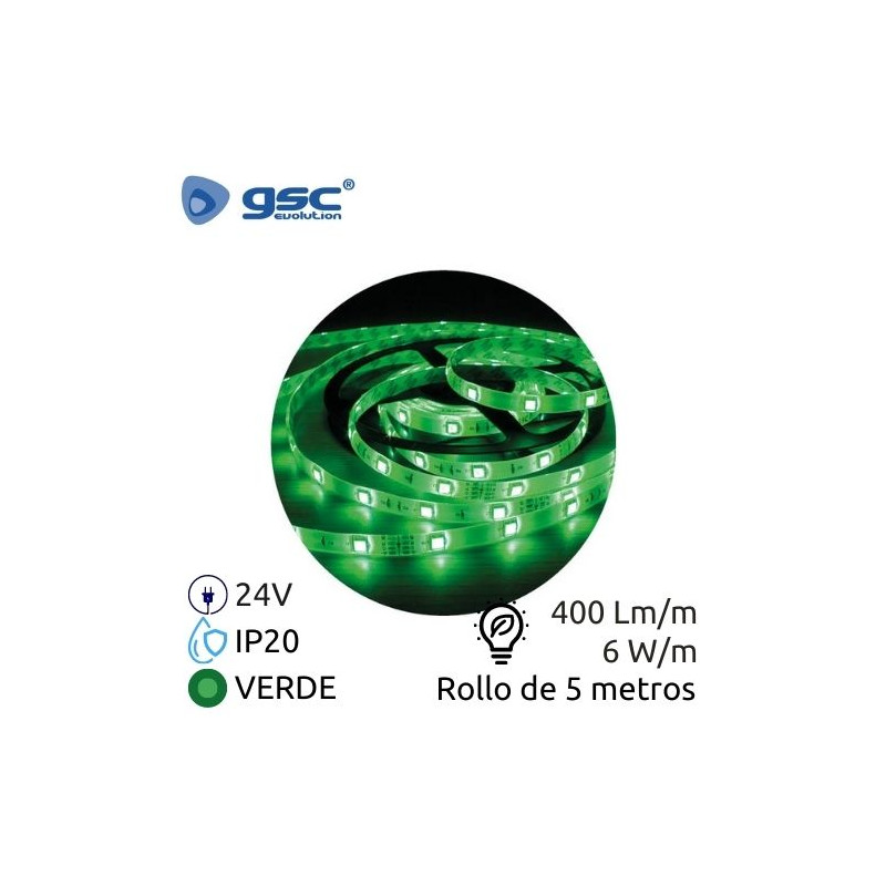 Tira LED 5m 24V 6w/m Verde Ancho 8mm SMD 2835 IP20 GSC C1/20