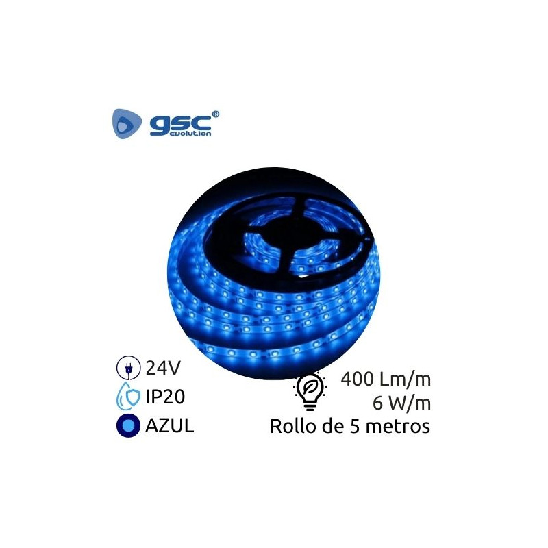 Tira LED 5m 24V 6w/m Azul Ancho 8mm SMD 2835 IP20 GSC C1/20