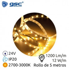 Tira LED 5m 24V 12w/m 2700-3000K 1200Lm Ancho 8mm SMD 2835 IP20 GSC C1/60
