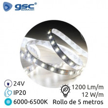 Tira LED 5m 24V 12w/m 6000-6500K 1200Lm Ancho 8mm SMD 2835 IP20 GSC C1/60