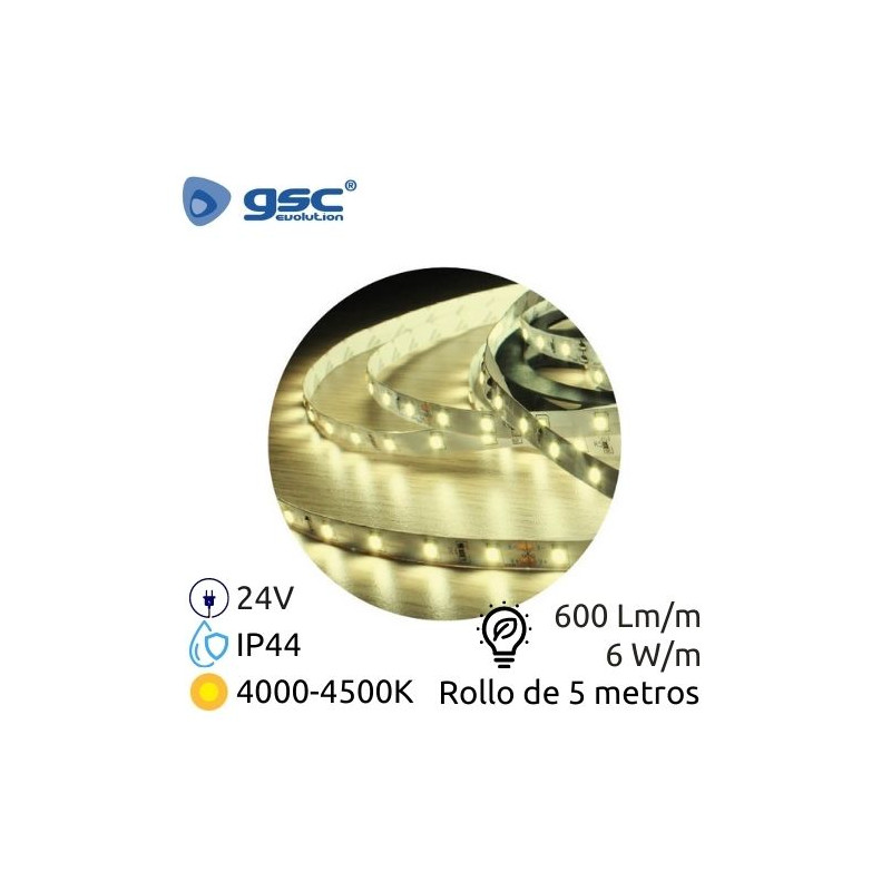 Tira LED 5m 24V 6w/m 4000-4500K 600Lm Ancho 8mm SMD 2835 IP44 GSC C1/50