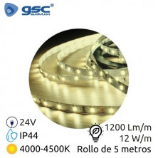 Tira LED 5m 24V 12w/m 4000-4500K 1200Lm Ancho 8mm SMD 2835 IP44 GSC C1/50