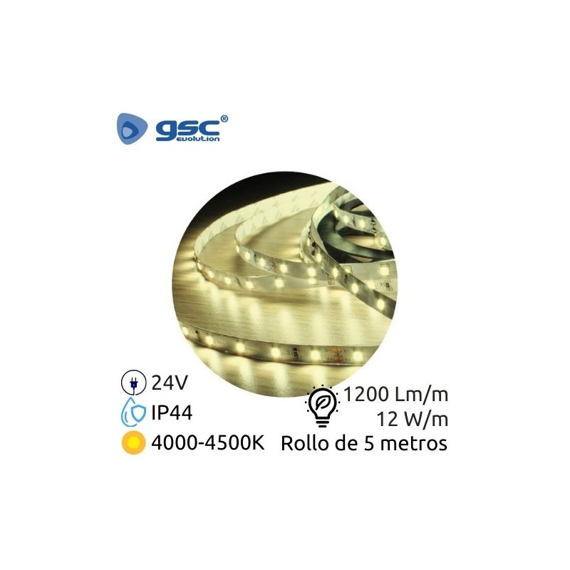 Tira LED 5m 24V 12w/m 4000-4500K 1200Lm Ancho 8mm SMD 2835 IP44 GSC C1/50