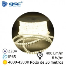 Tira LED 50m 220V 8w/m 4000-4500K 400Lm Ancho 10mm SMD 2835 IP65 GSC C1/1