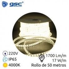Tira LED 50m 220V 17w/m 4000K 1700Lm/m Ancho 14mm SMD 2835 PROFESIONAL IP65 GSC C1/1
