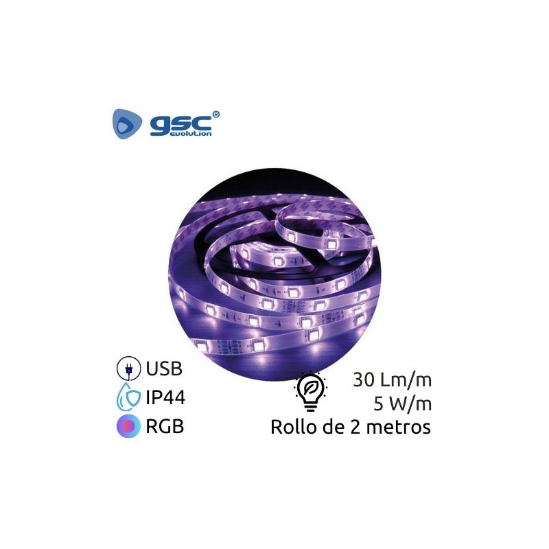 Kit tira LED 2m 5w/m RGB Ancho 10mm Inteligente por bluetooth IP44 220V GSC C1/200