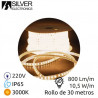 Tira LED 50m 220V 10,5w/m 3000K 800Lm Ancho 14mm (Incluye cable de alimentación) IP65 SILVER