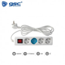 Base 4 Tomas TT 3x1,5mm 5 metros de cable con interruptor Blanca (B) GSC C1/15