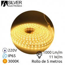 Kit tira LED 5m 220V 11w/m 3000K 1000Lm Ancho 12mm Cable de alimentación incluido IP65 PRO SILVER C1