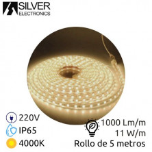 Kit tira LED 5m 220V 11w/m 4000K 1000Lm Ancho 12mm Cable de alimentación incluido IP65 PRO SILVER C1