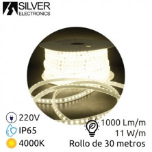 Tira LED 30m 230V 11w/m 4000K 1000Lm Ancho 12mm Serie PROFESIONAL IP65 SILVER