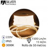 Tira LED PRO 230V 50m 15w/m 3000K 1500Lm Ancho 12mm Serie PROFESIONAL IP65 SILVER