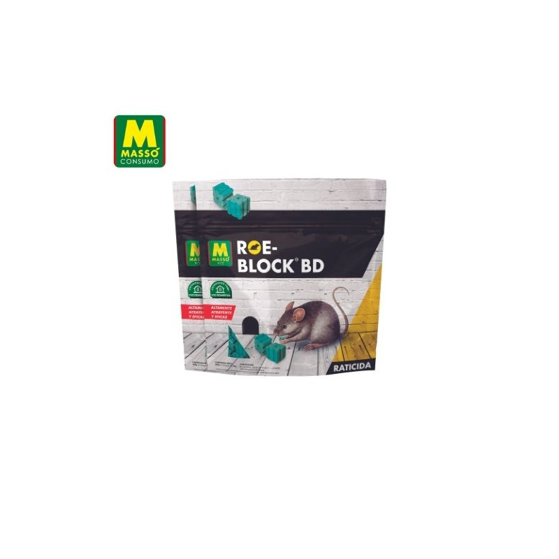 ROE-BLOCK Raticida en bloque para roedores 260 gr + 260 gr (520 gr) MASSÓ C1/12