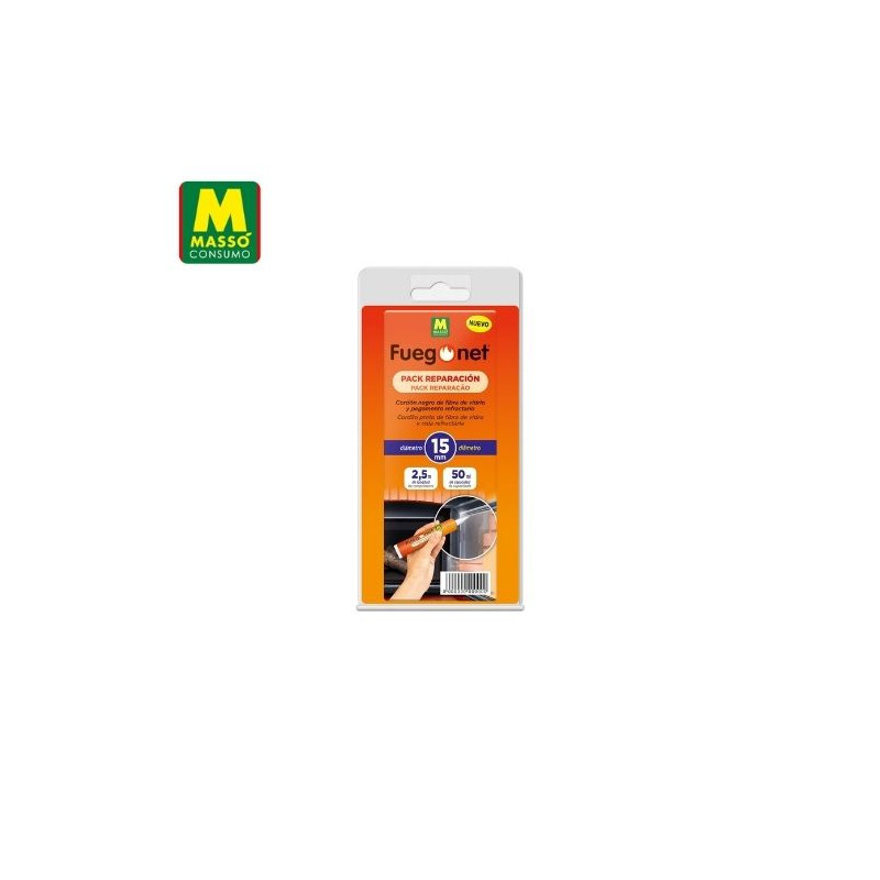 FUEGONET Cordón negro Diámetro 15mm + Cola Refractaria 50 ml MASSÓ C1/6