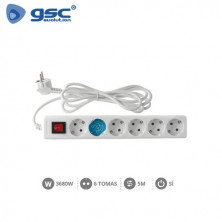 Base 6 Tomas TT 3x1,5mm 5 metros de cable con interruptor Blanca (B) GSC C1/15