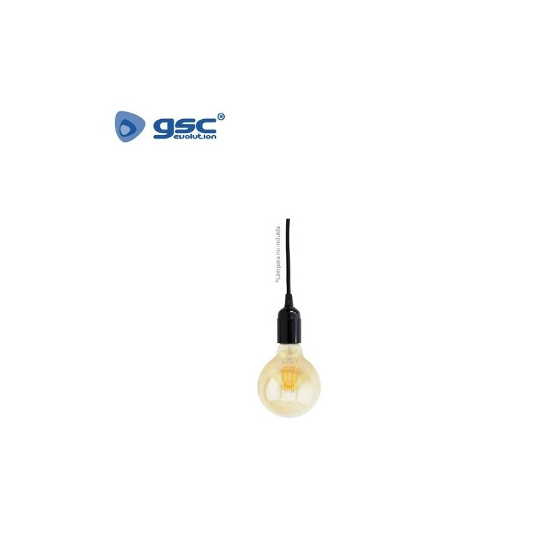 Portalámpara E27 colgante plástico 1m Negro Beirut GSC C1/20