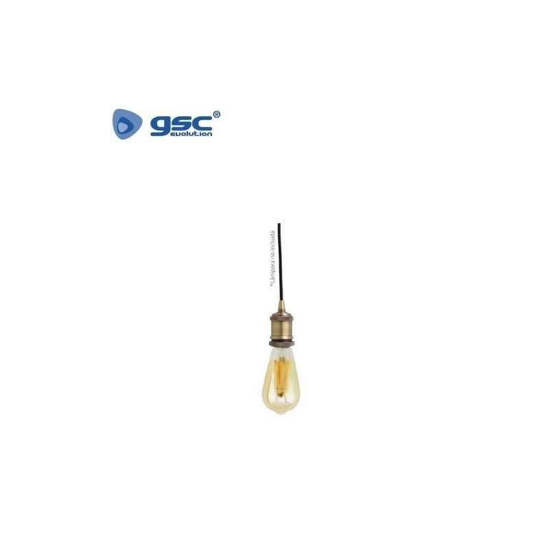 Portalámpara E27 colgante latón cable 1m negro Yaren GSC C1/20