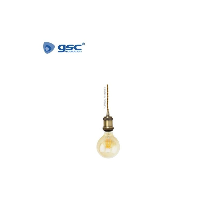 Portalámpara E27 colgante latón 1m cable trenzado dorado Sedona GSC C1/20