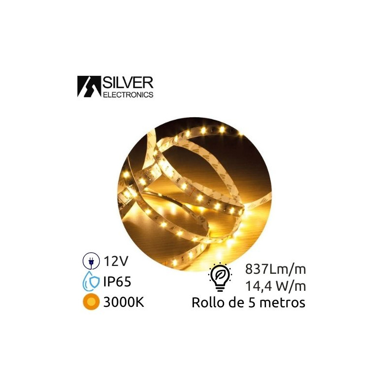 Tira LED 5m 12V 14,4w/m 3000K 837Lm Ancho 10mm IP65 SILVER C1