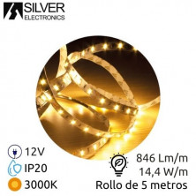 Tira LED 5m 12V 14,4w/m 3000K 846Lm Ancho 10mm SMD 5050 IP20 SILVER C1