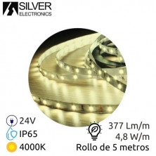 Tira LED 5m 12V 4,8w/m 4000K 377Lm Ancho 8mm SMD 3528 IP65 SILVER