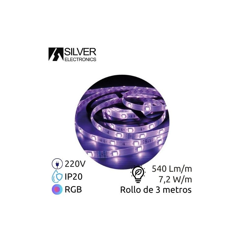 Kit tira LED 3m 7,2w/m RGB 540Lm Ancho 8mm IP20 220V SILVER C1