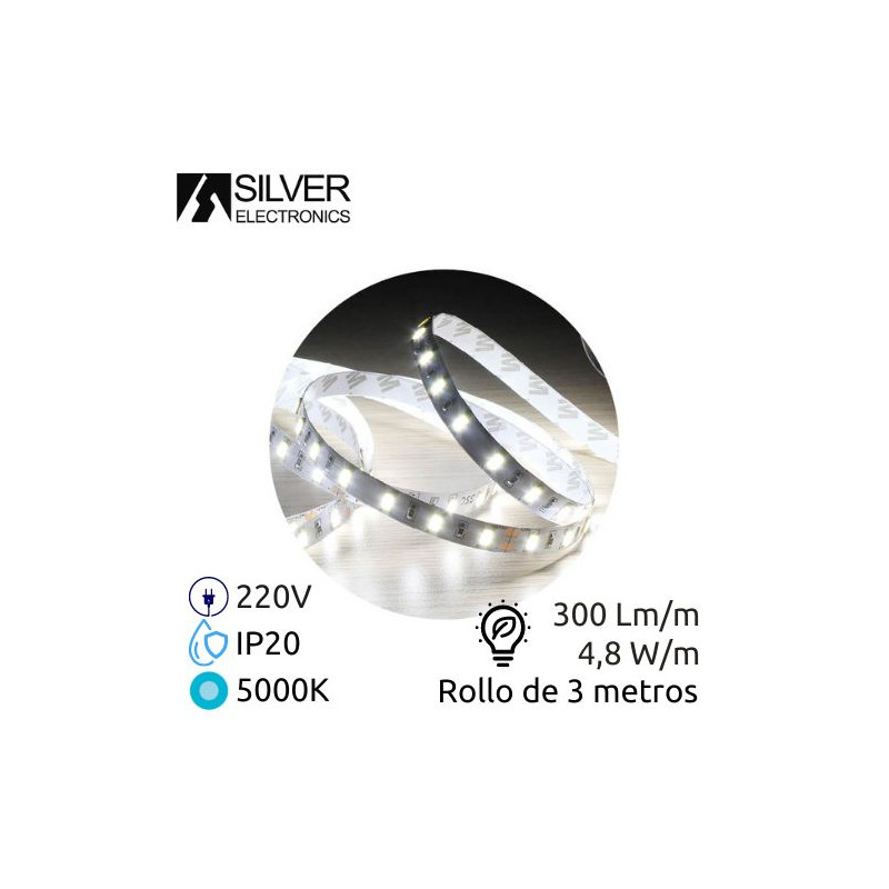 Kit tira LED 3m 4,8w/m 5000K 300Lm Ancho 8mm IP20 220V SILVER C1