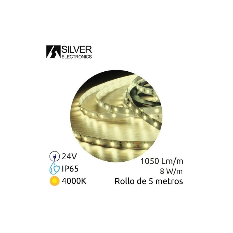 Tira LED 5m 24V 8w/m 4000K 1040Lm Ancho 8mm IP65 SILVER C1