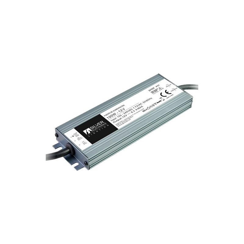 Fuente de alimentación para Tira de LED 12V 100w 8,3A IP67 SILVER