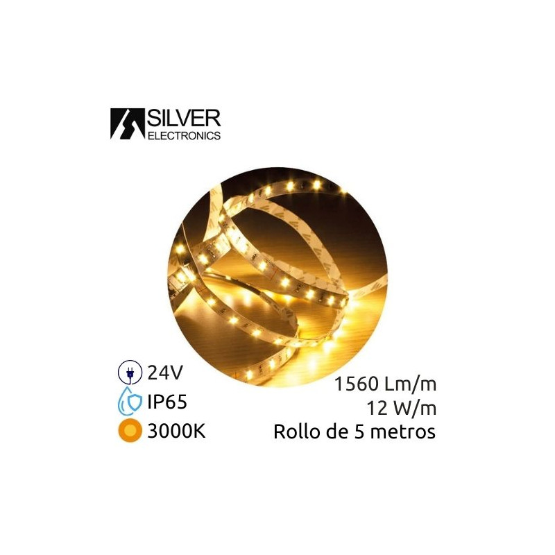 Tira LED 5m 24V 12w/m 3000K 1560Lm Ancho 10mm IP65 SILVER C1