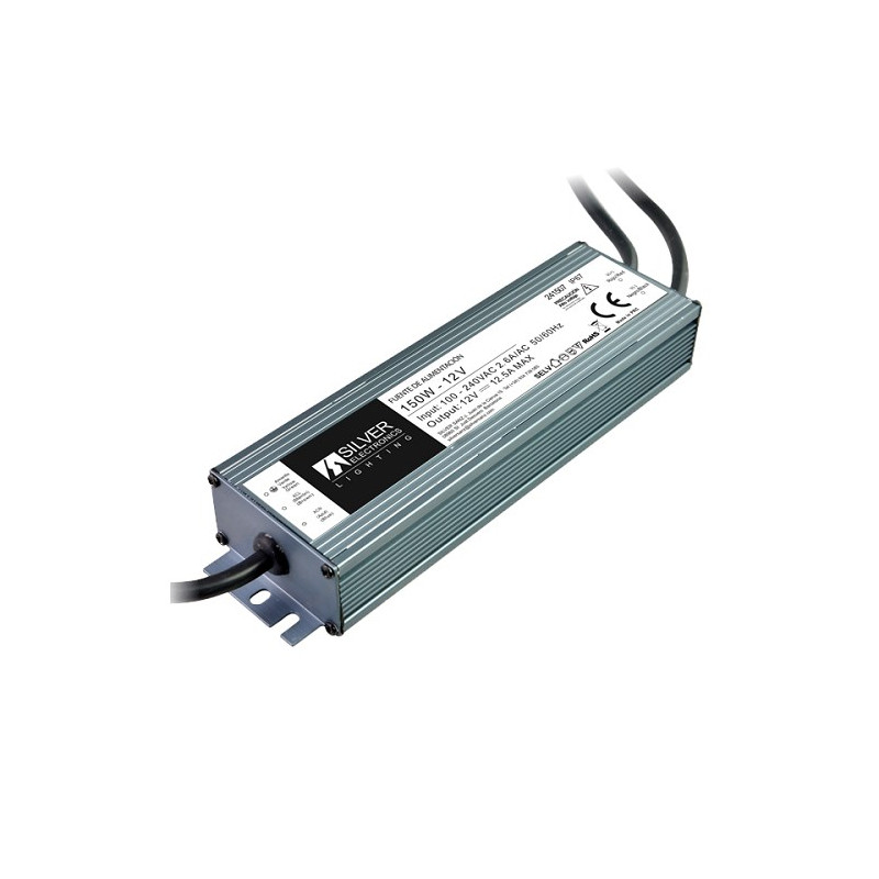 Fuente de alimentación para Tira de LED 12V 150w 12,5A IP67 SILVER