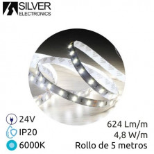 Tira LED 5m 24V 4,8w/m 6000K 624Lm Ancho 8mm IP20 SILVER C1