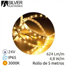 Tira LED 5m 24V 4,8w/m 3000K 624Lm Ancho 8mm IP65 SILVER C1