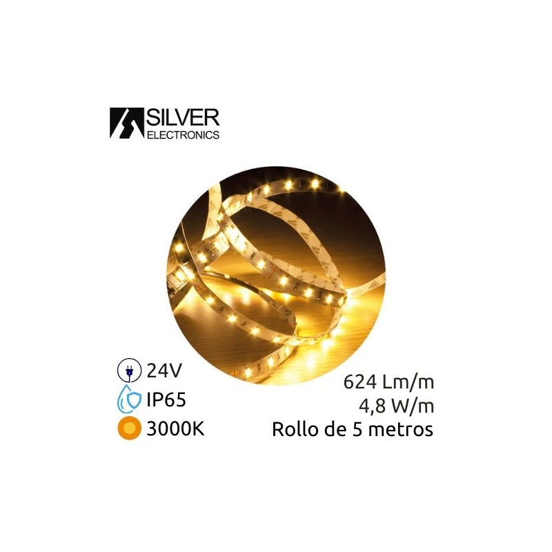 Tira LED 5m 24V 4,8w/m 3000K 624Lm Ancho 8mm IP65 SILVER C1