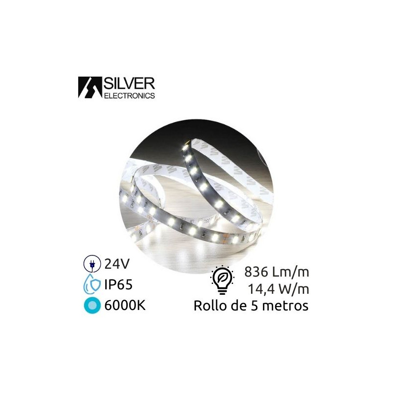 Tira LED 5m 24V 14,4w/m 6000K 836Lm Ancho 10mm SMD 5050 IP65 SILVER