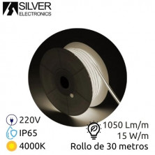 Tira LED COB 220V 30m 15w/m 4000K 1050lm Ancho 12mm (Incluye un cable de alimentación) IP65 SILVER C