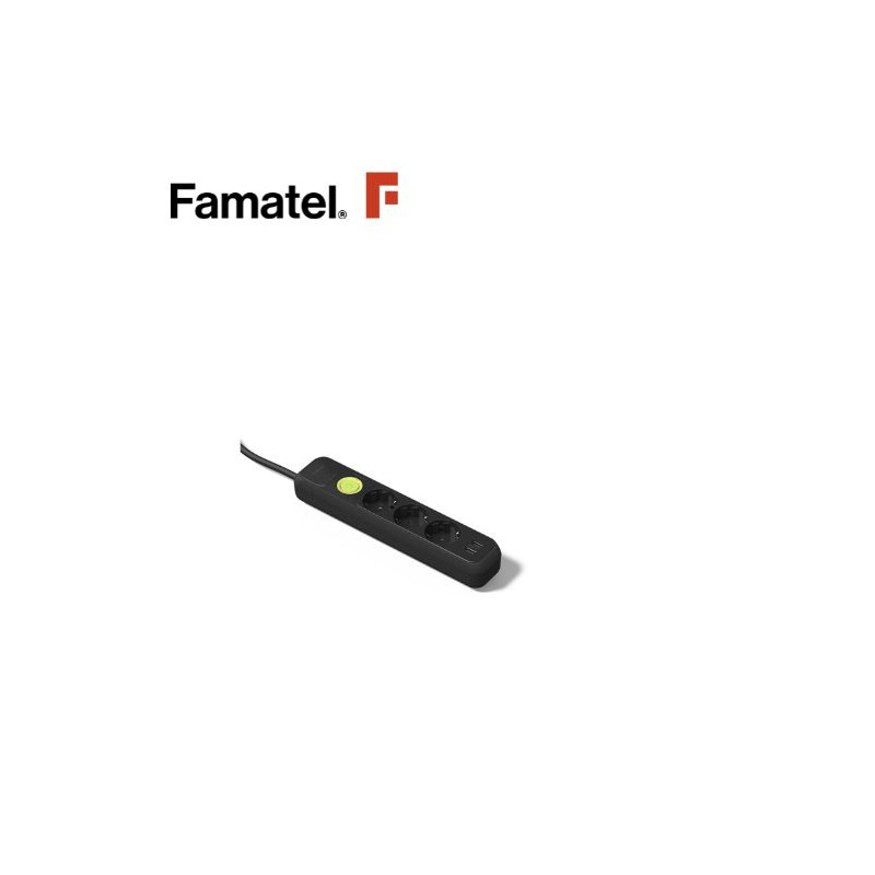 Base 3 Tomas TT 3x1,5mm 1,5 metros de cable con interruptor + 2 USB Negro (A) FAMATEL C1