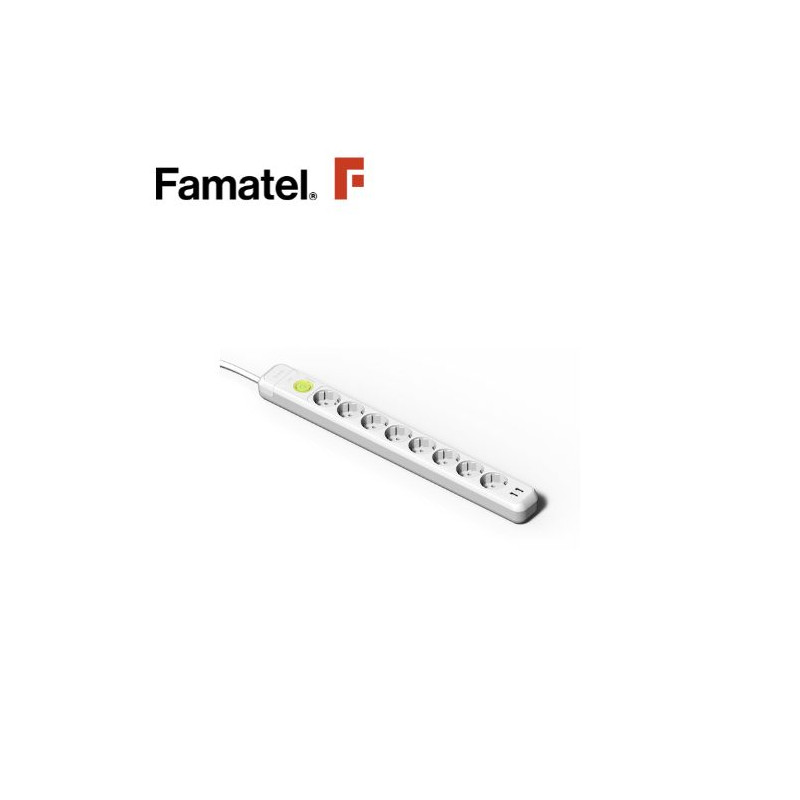 Base 8 Tomas TT 3x1,5mm 1,5 metros de cable con interruptor + 2 USB Blanco (A) FAMATEL