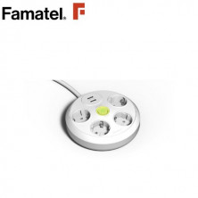 Base 4 Tomas TT 3x1,5mm 1,5 metros de cable con interruptor + 2 Toma USB Tipo A Blanca (A)FAMATEL