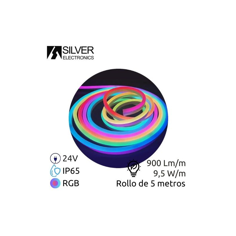 Tira LED 5m 24V 9,5w/m RGB 800Lm Ancho 13mm IP65 NEON SILVER C1